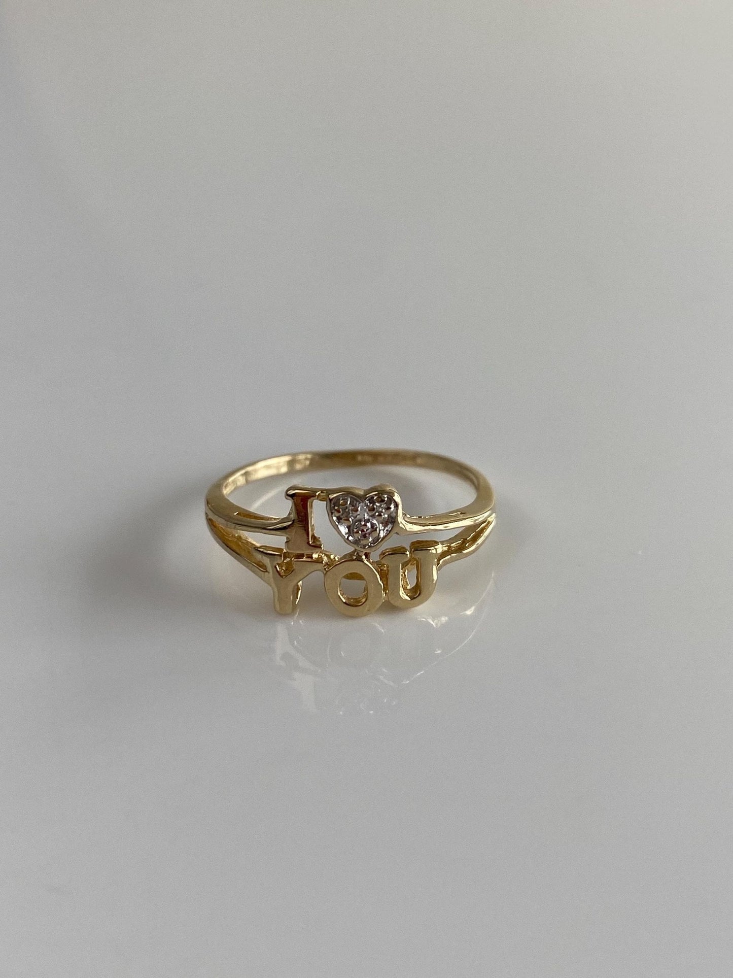 Vintage Solid 10k White & Yellow Gold Diamond 'I Love You' Ring - Size 5.75