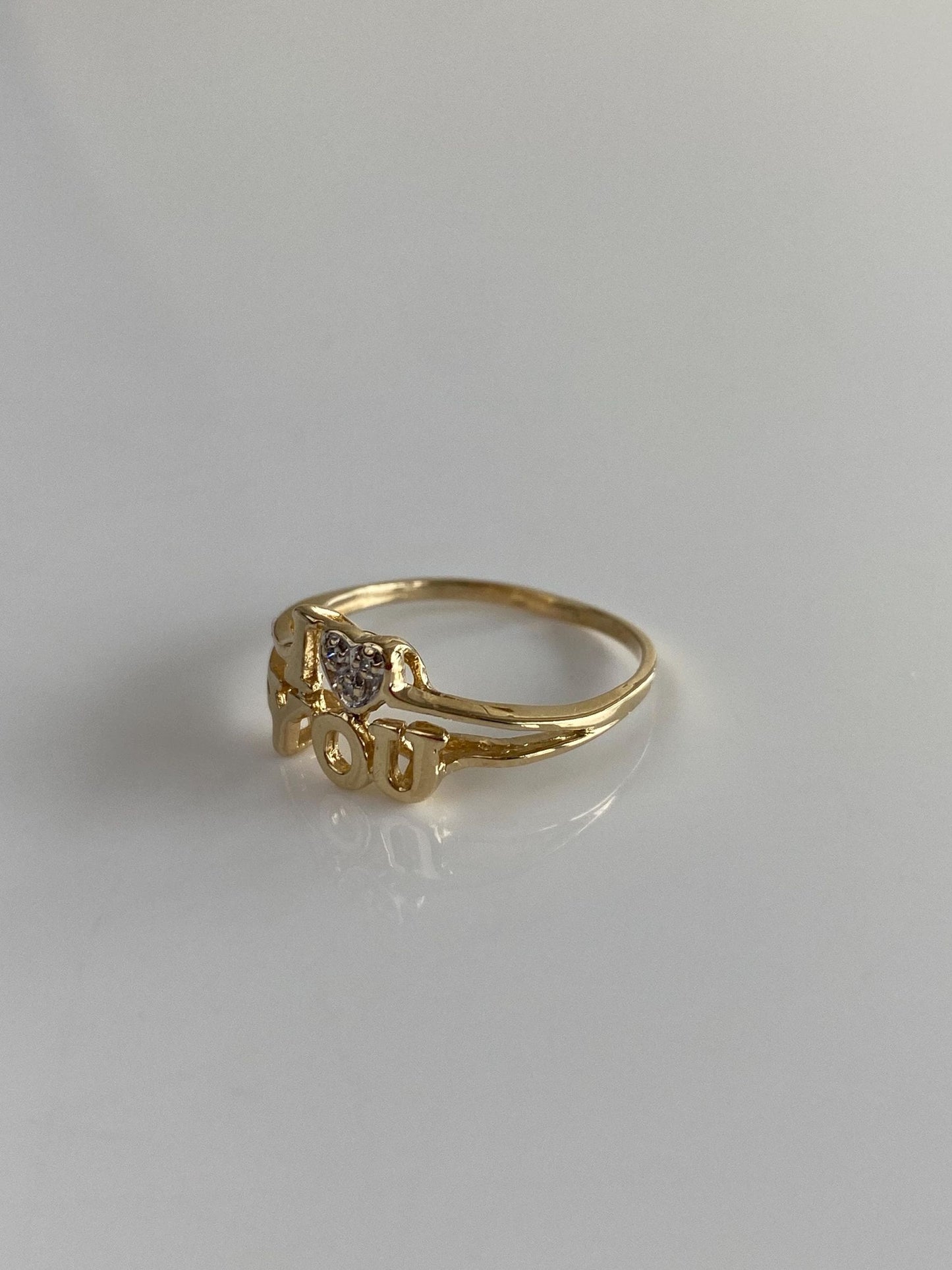 Vintage Solid 10k White & Yellow Gold Diamond 'I Love You' Ring - Size 5.75