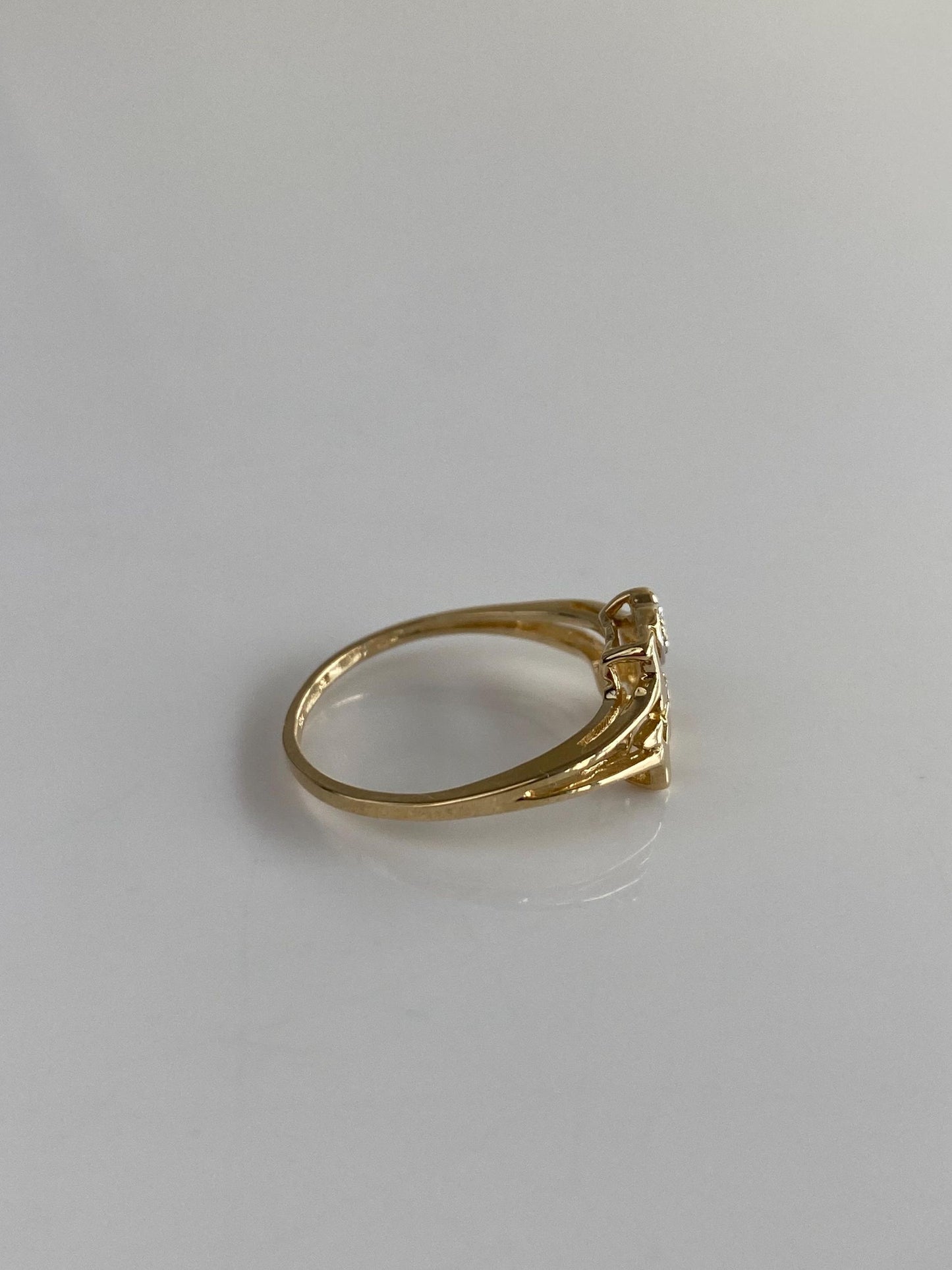 Vintage Solid 10k White & Yellow Gold Diamond 'I Love You' Ring - Size 5.75