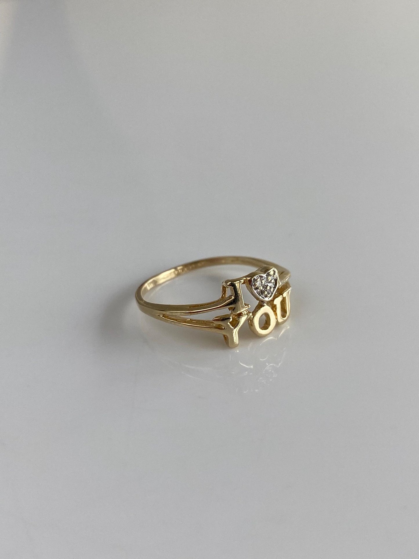 Vintage Solid 10k White & Yellow Gold Diamond 'I Love You' Ring - Size 5.75