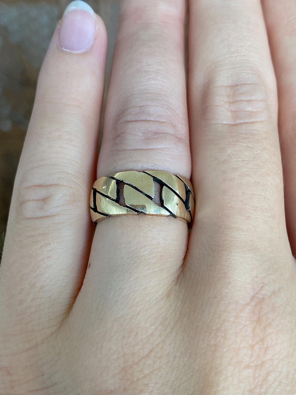 Vintage Solid 14k Yellow Gold Chain Design Ring Band - Size 6