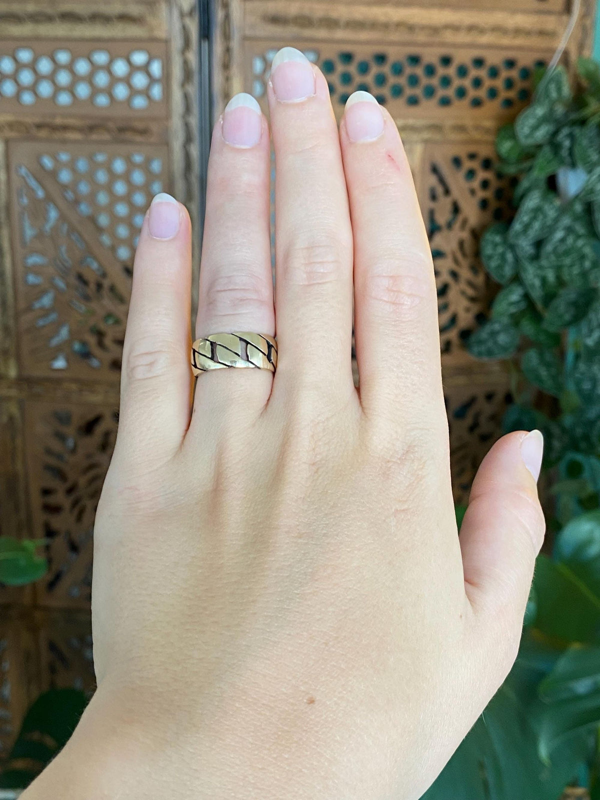 Vintage Solid 14k Yellow Gold Chain Design Ring Band - Size 6