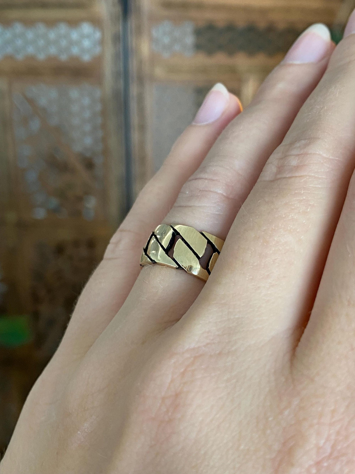 Vintage Solid 14k Yellow Gold Chain Design Ring Band - Size 6