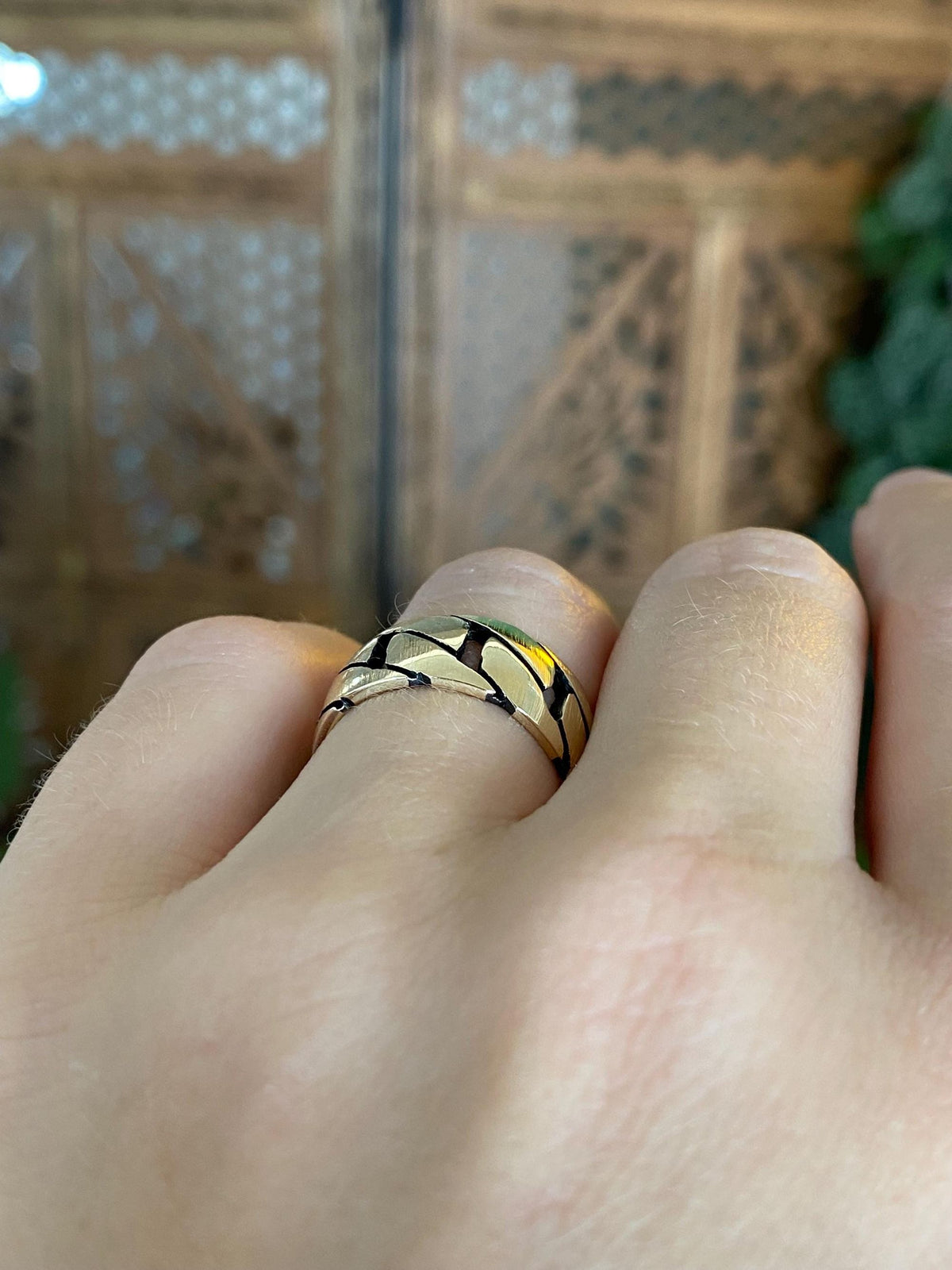 Vintage Solid 14k Yellow Gold Chain Design Ring Band - Size 6