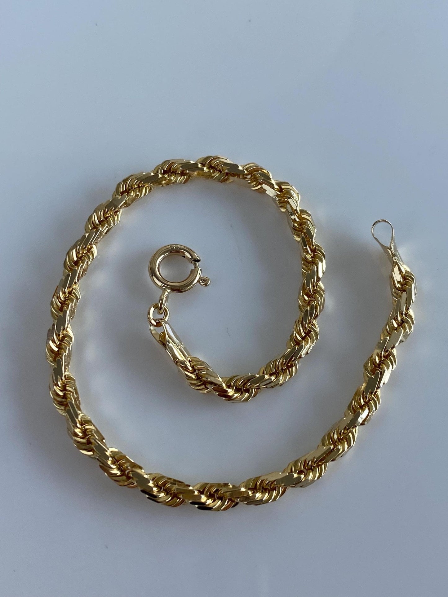 Vintage Solid 14k Yellow Gold Diamond Cut Rope Chain Bracelet - 8 inches