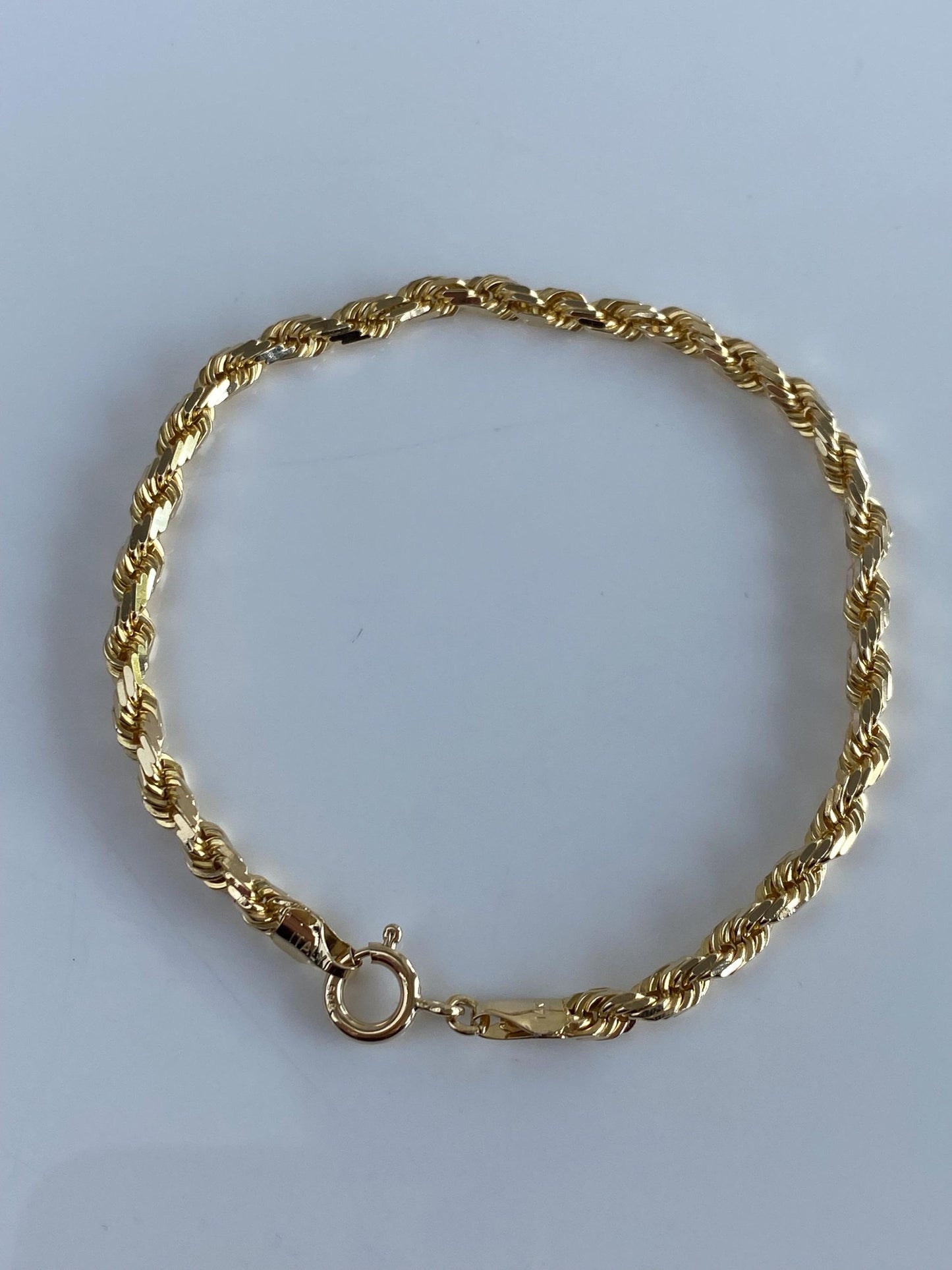 Vintage Solid 14k Yellow Gold Diamond Cut Rope Chain Bracelet - 8 inches