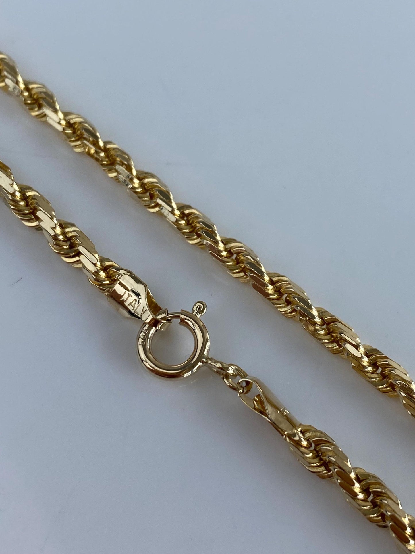Vintage Solid 14k Yellow Gold Diamond Cut Rope Chain Bracelet - 8 inches