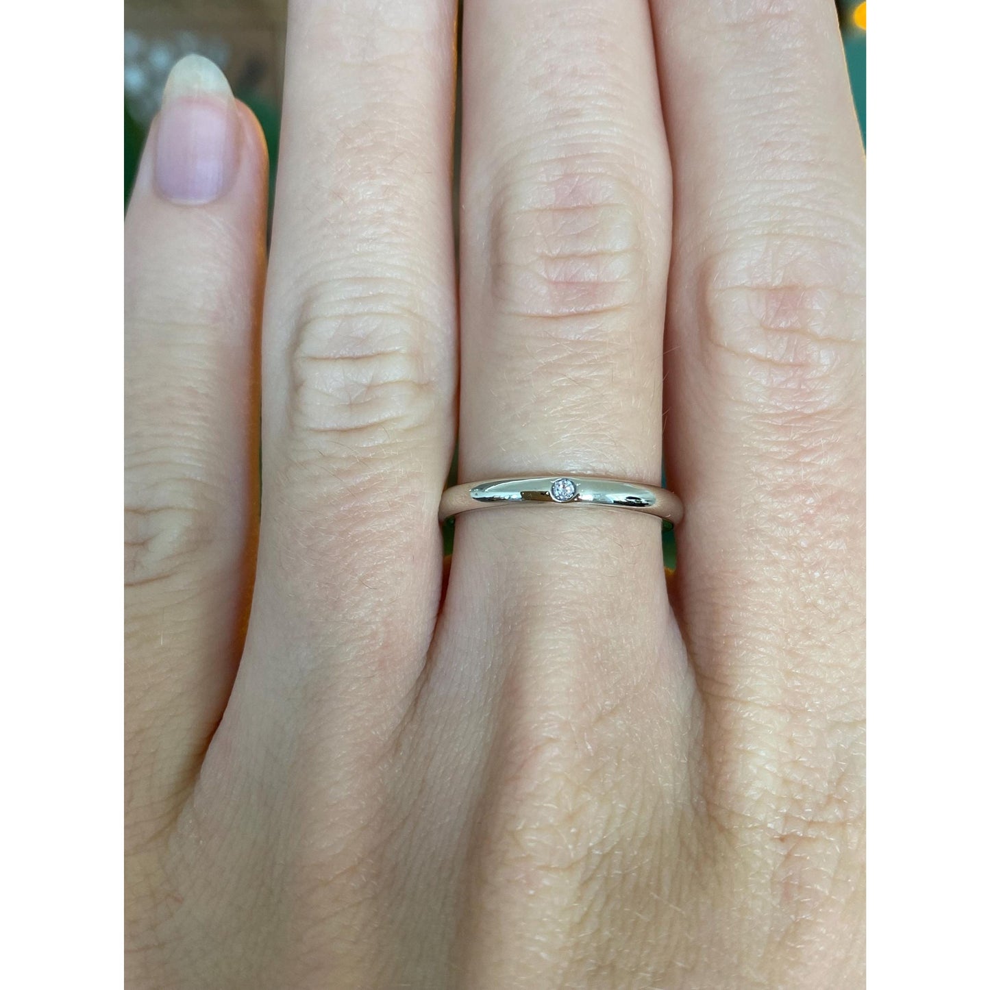 Vintage Solid 14k White Gold Clear Spinel Ring Band - Size 6.25