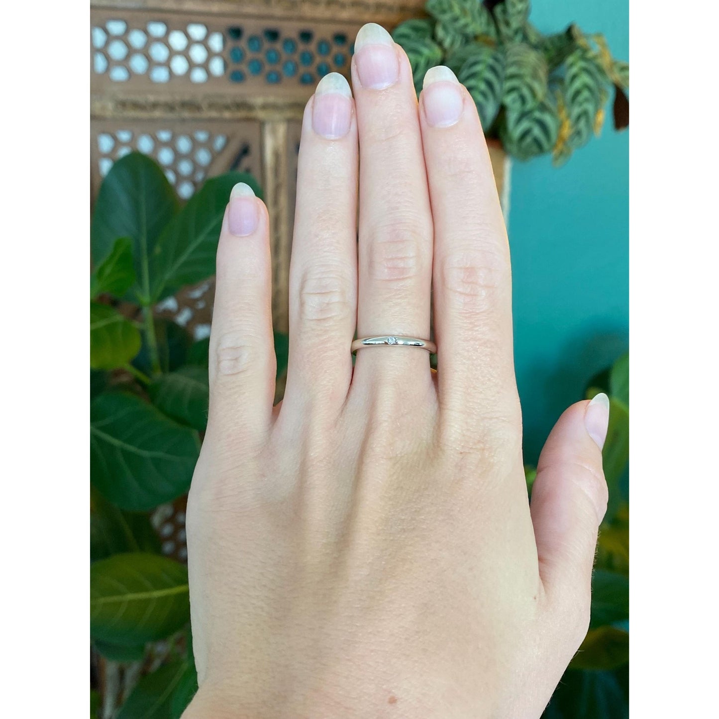 Vintage Solid 14k White Gold Clear Spinel Ring Band - Size 6.25