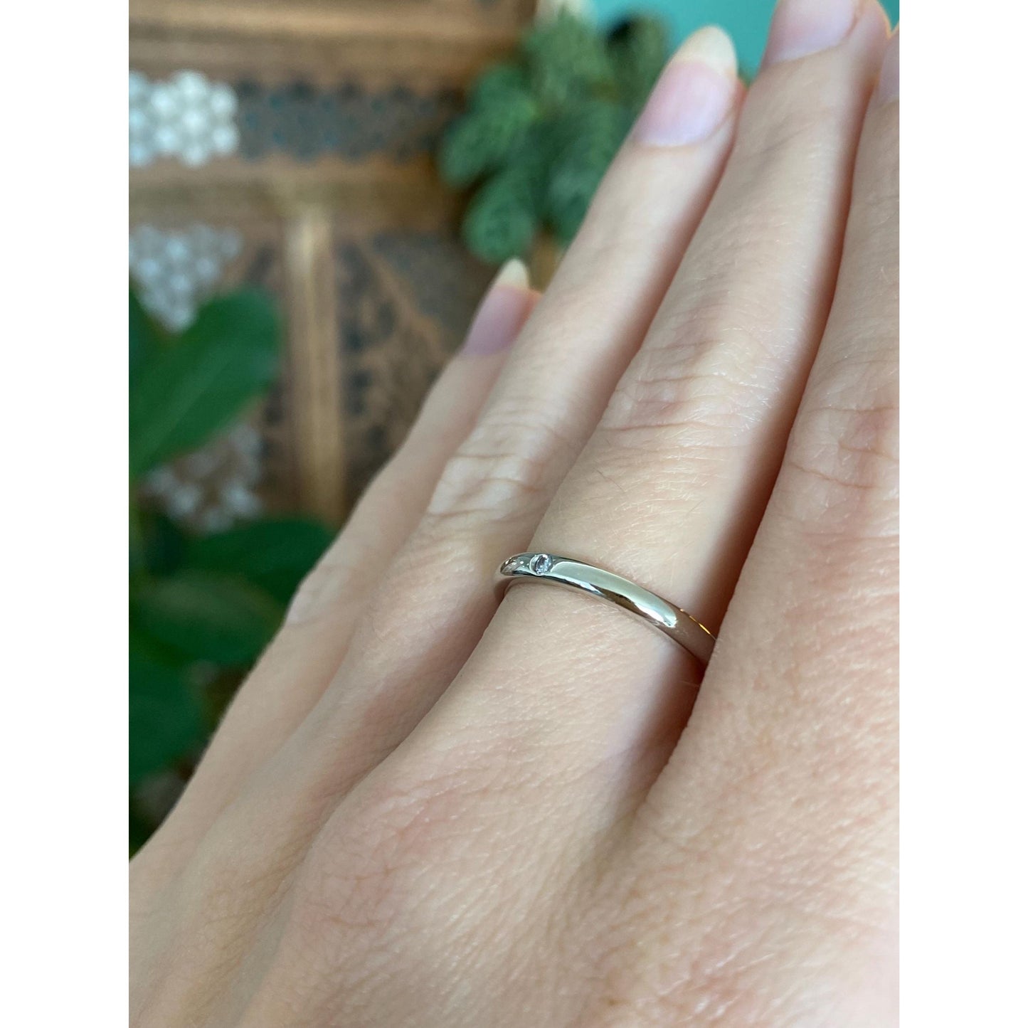 Vintage Solid 14k White Gold Clear Spinel Ring Band - Size 6.25