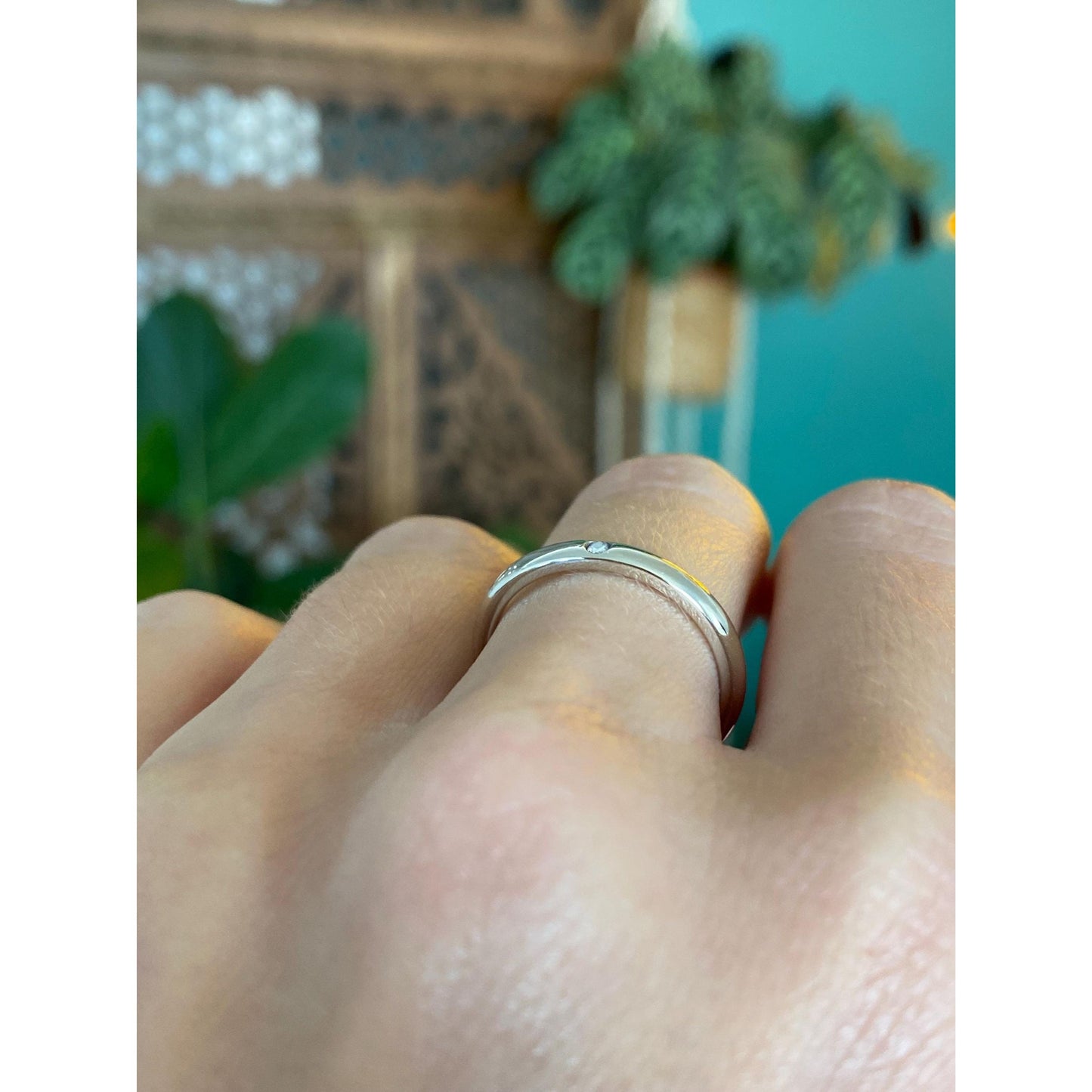 Vintage Solid 14k White Gold Clear Spinel Ring Band - Size 6.25