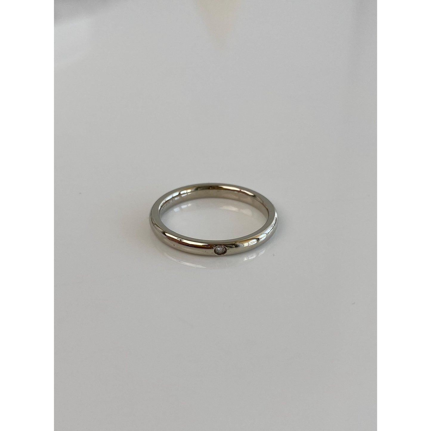 Vintage Solid 14k White Gold Clear Spinel Ring Band - Size 6.25