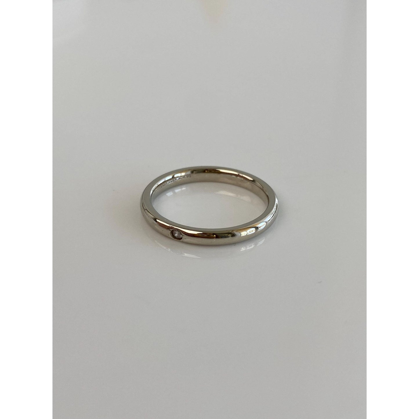 Vintage Solid 14k White Gold Clear Spinel Ring Band - Size 6.25