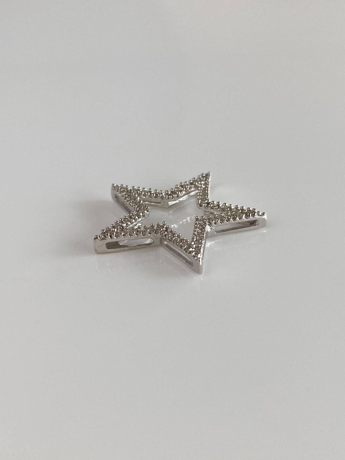 Vintage Solid 10k White Gold Diamond Star Slide Charm