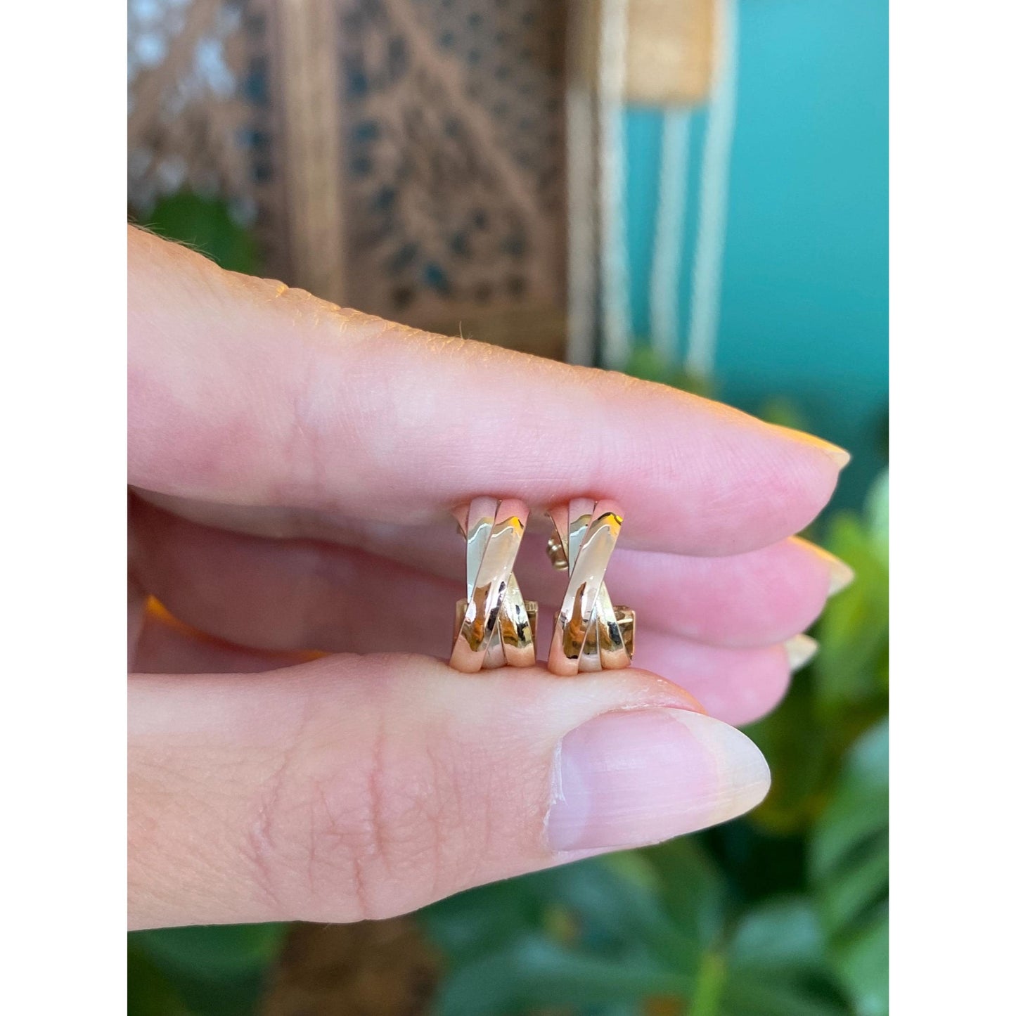 Vintage 14k Tri Tone Gold Hoop Earrings