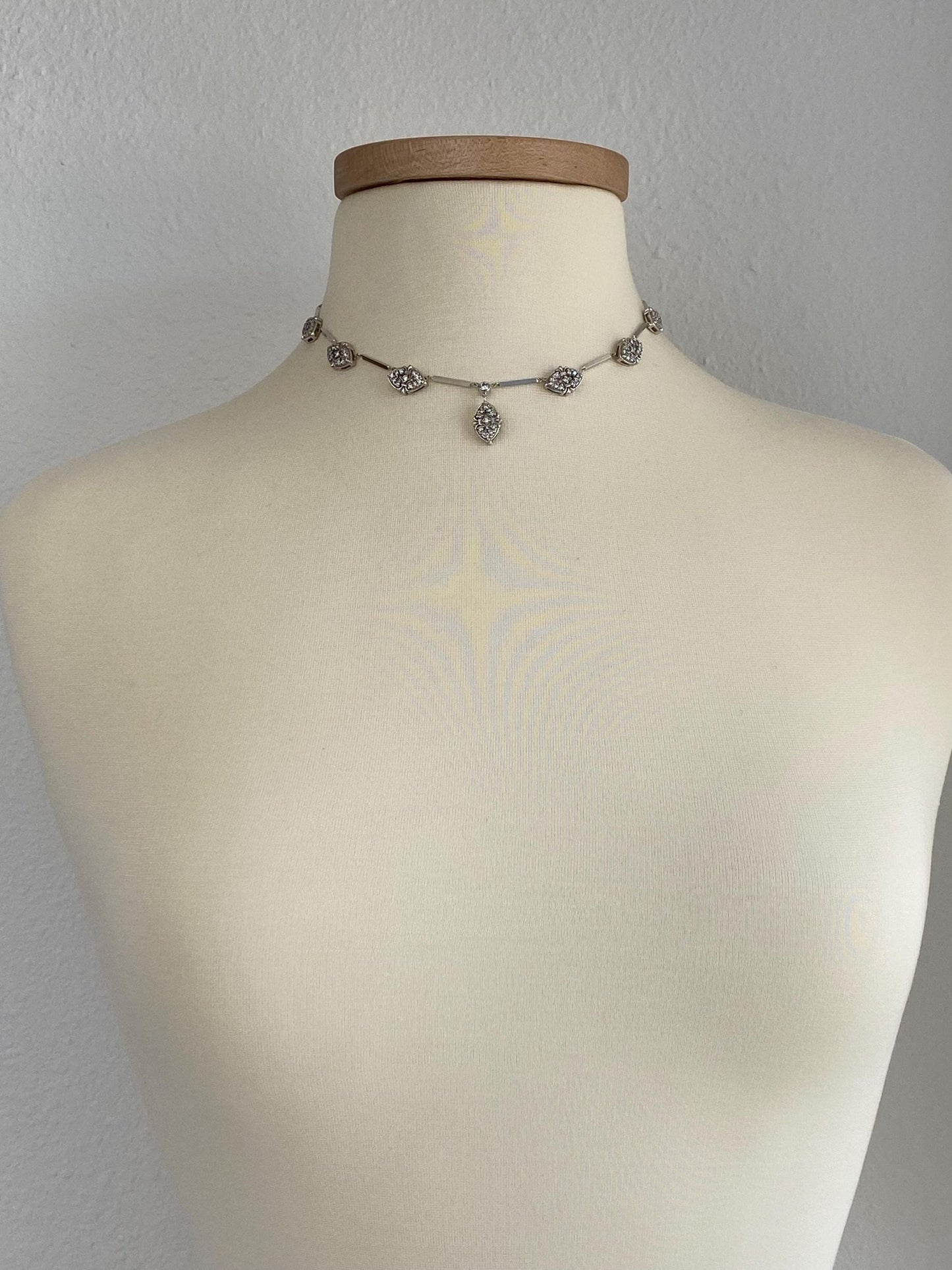 Vintage Solid 14k White Gold Diamond Bar Link Cable Chain Necklace - 16 inches