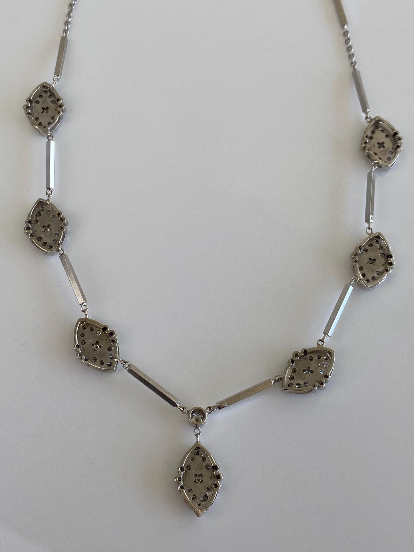 Vintage Solid 14k White Gold Diamond Bar Link Cable Chain Necklace - 16 inches