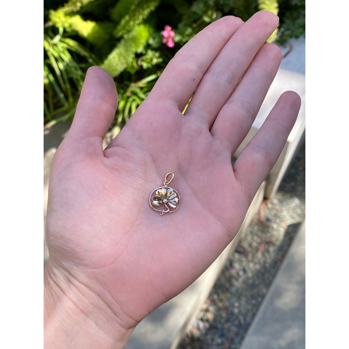 Vintage Solid 14k Yellow Gold Pearl Four Leaf Clover Stick Pin Conversion Charm