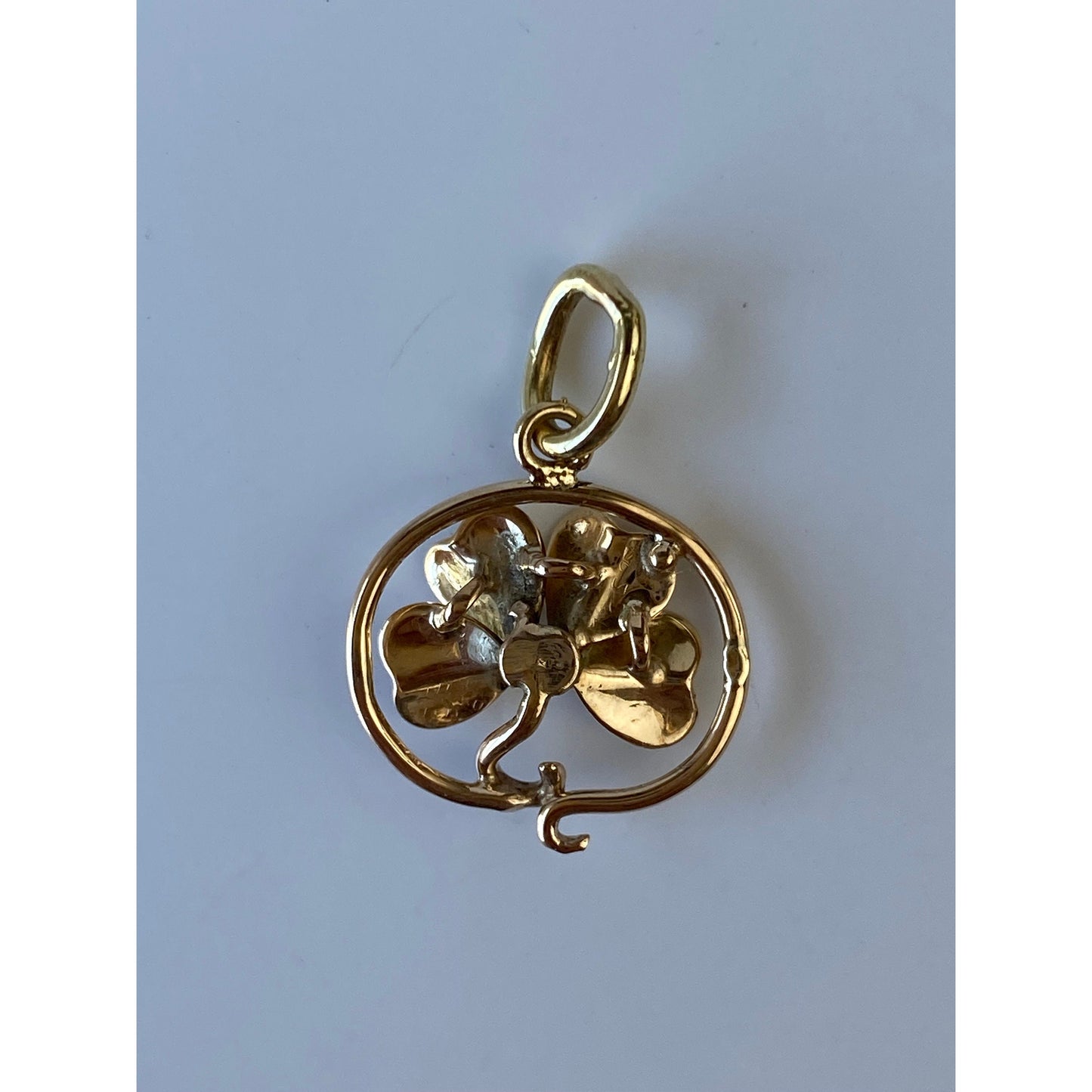 Vintage Solid 14k Yellow Gold Pearl Four Leaf Clover Stick Pin Conversion Charm