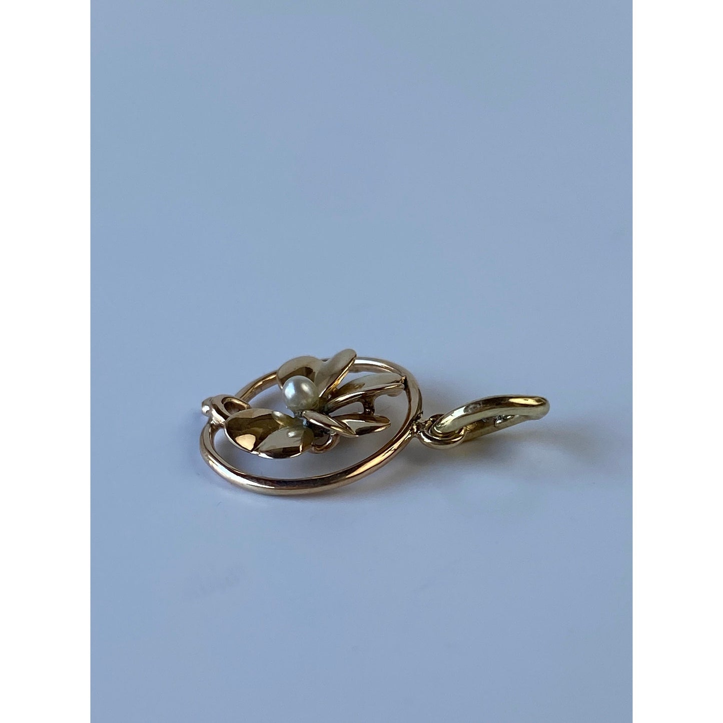 Vintage Solid 14k Yellow Gold Pearl Four Leaf Clover Stick Pin Conversion Charm