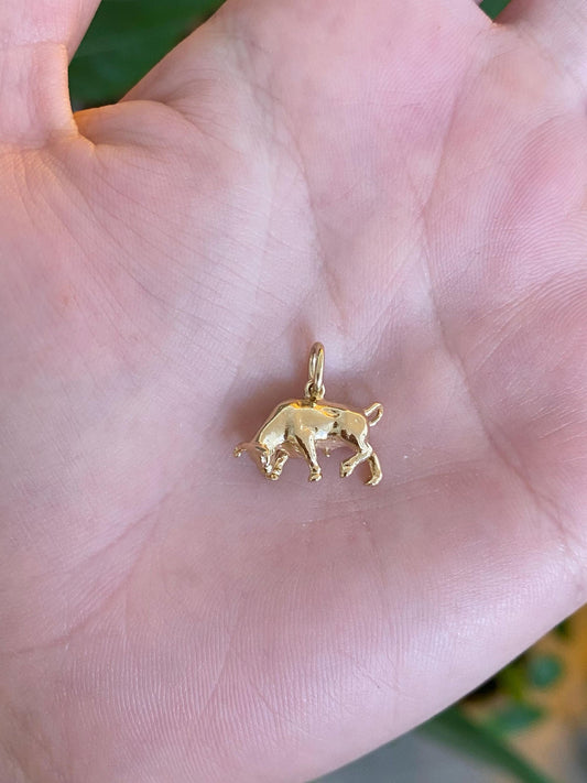 Vintage Solid 14k Yellow Gold Bull Charm