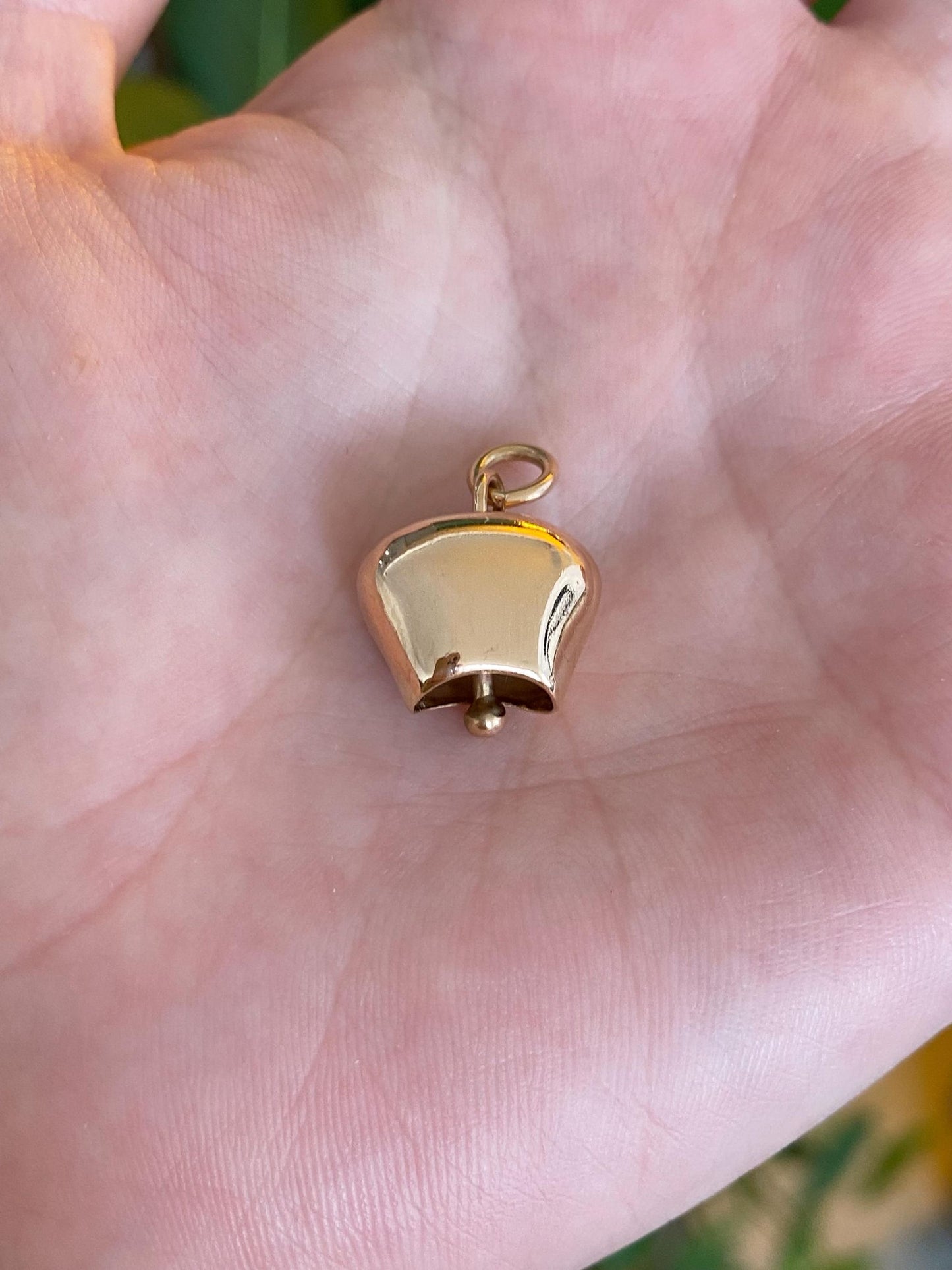 Vintage Solid 18k Yellow Gold Articulated Cowbell Charm