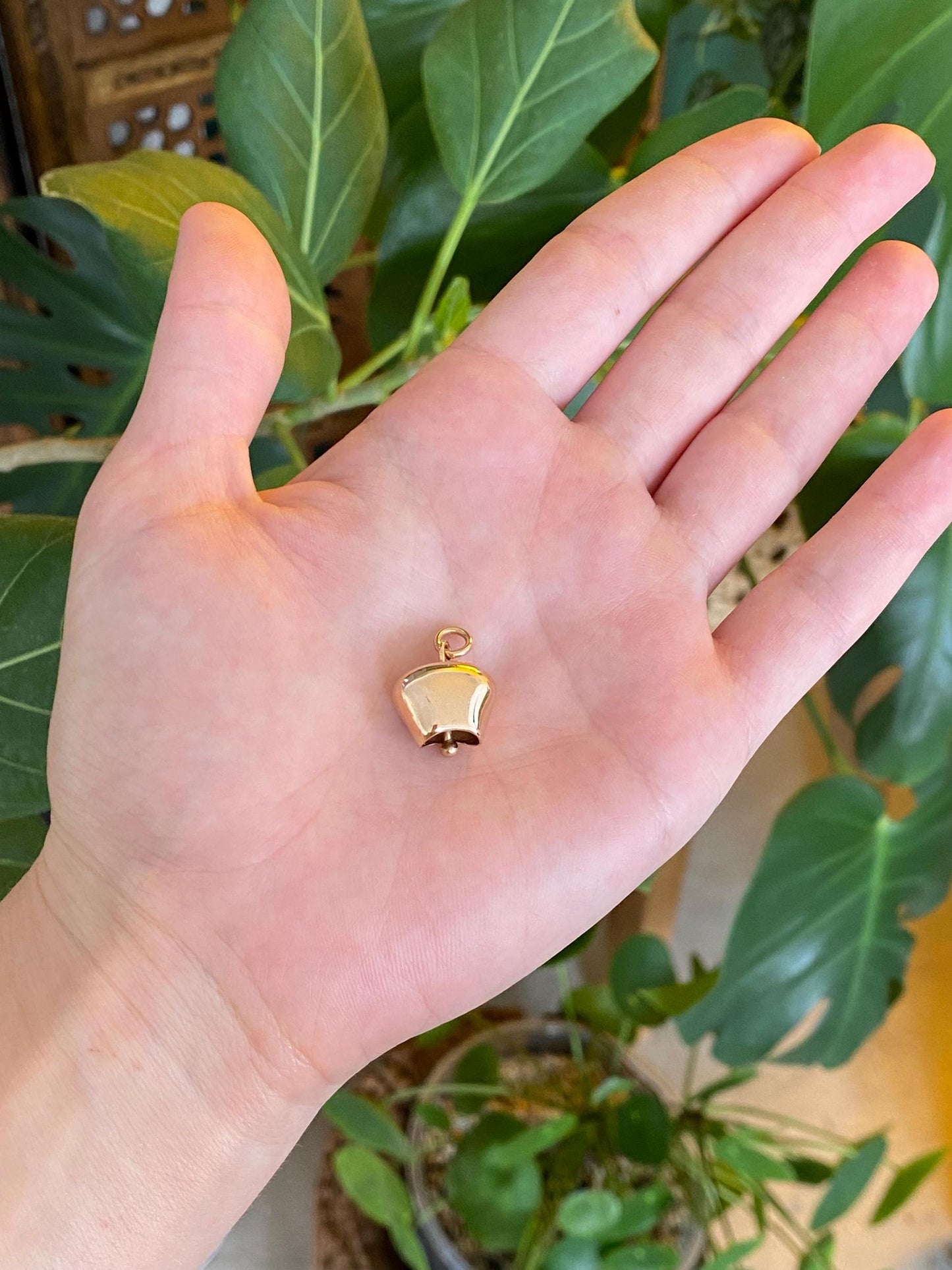 Vintage Solid 18k Yellow Gold Articulated Cowbell Charm