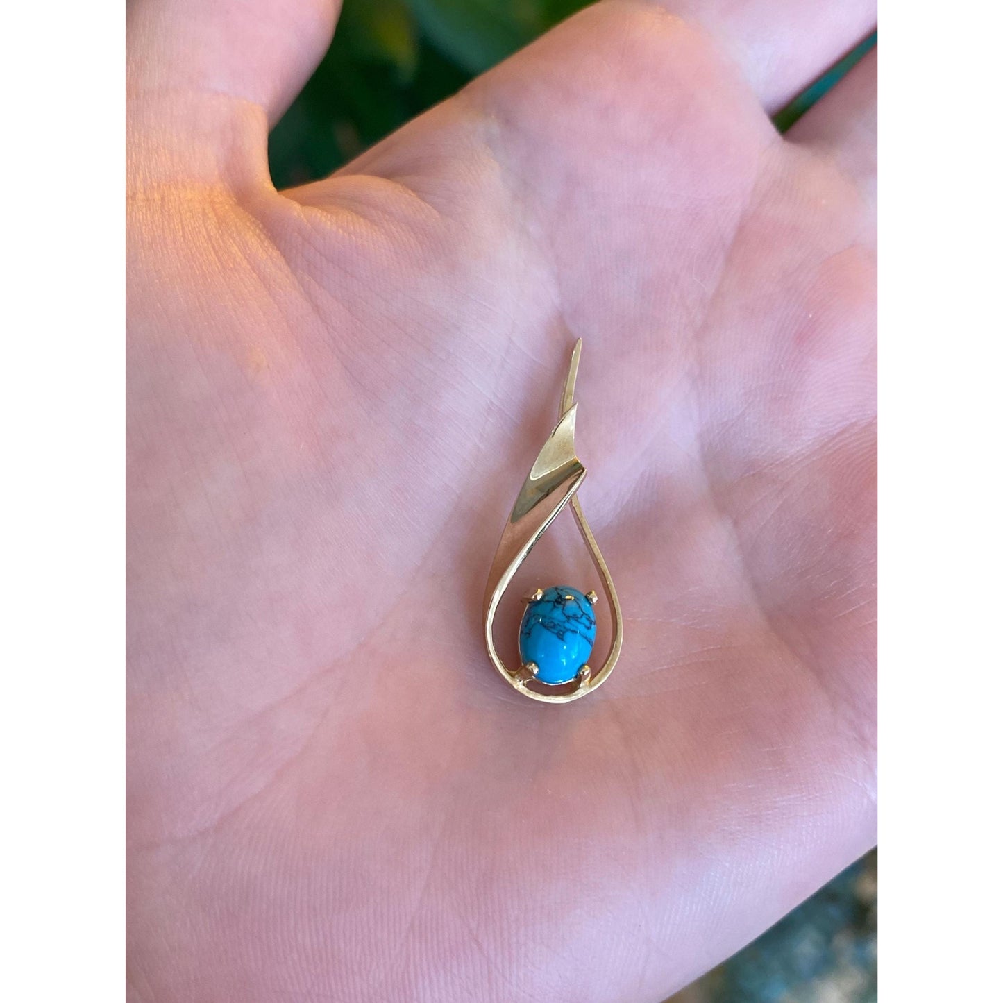 Vintage Solid 10k Yellow Gold Turquoise Teardrop Charm