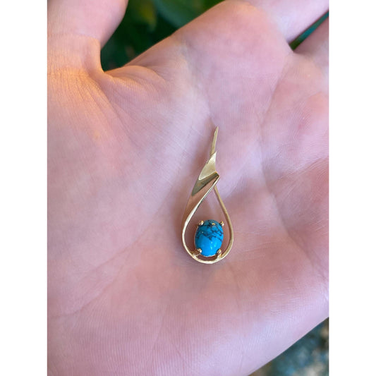 Vintage Solid 10k Yellow Gold Turquoise Teardrop Charm