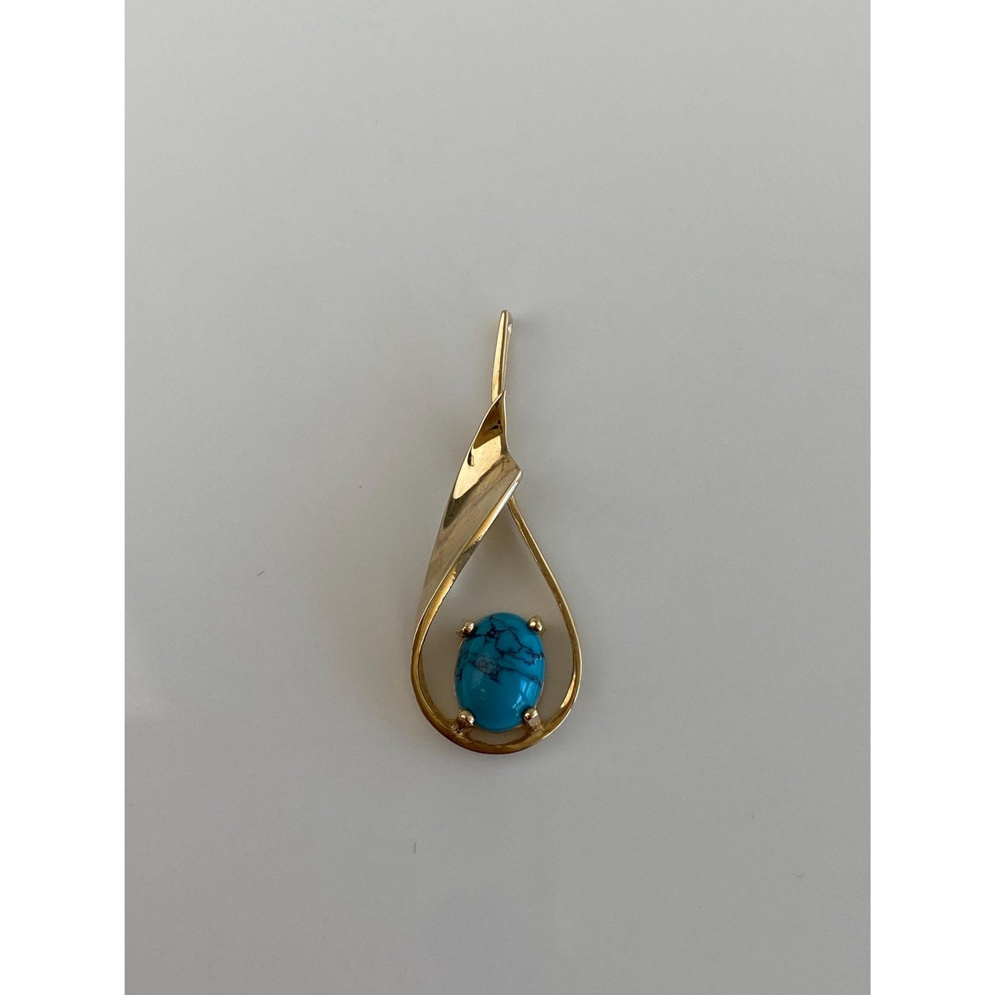 Vintage Solid 10k Yellow Gold Turquoise Teardrop Charm