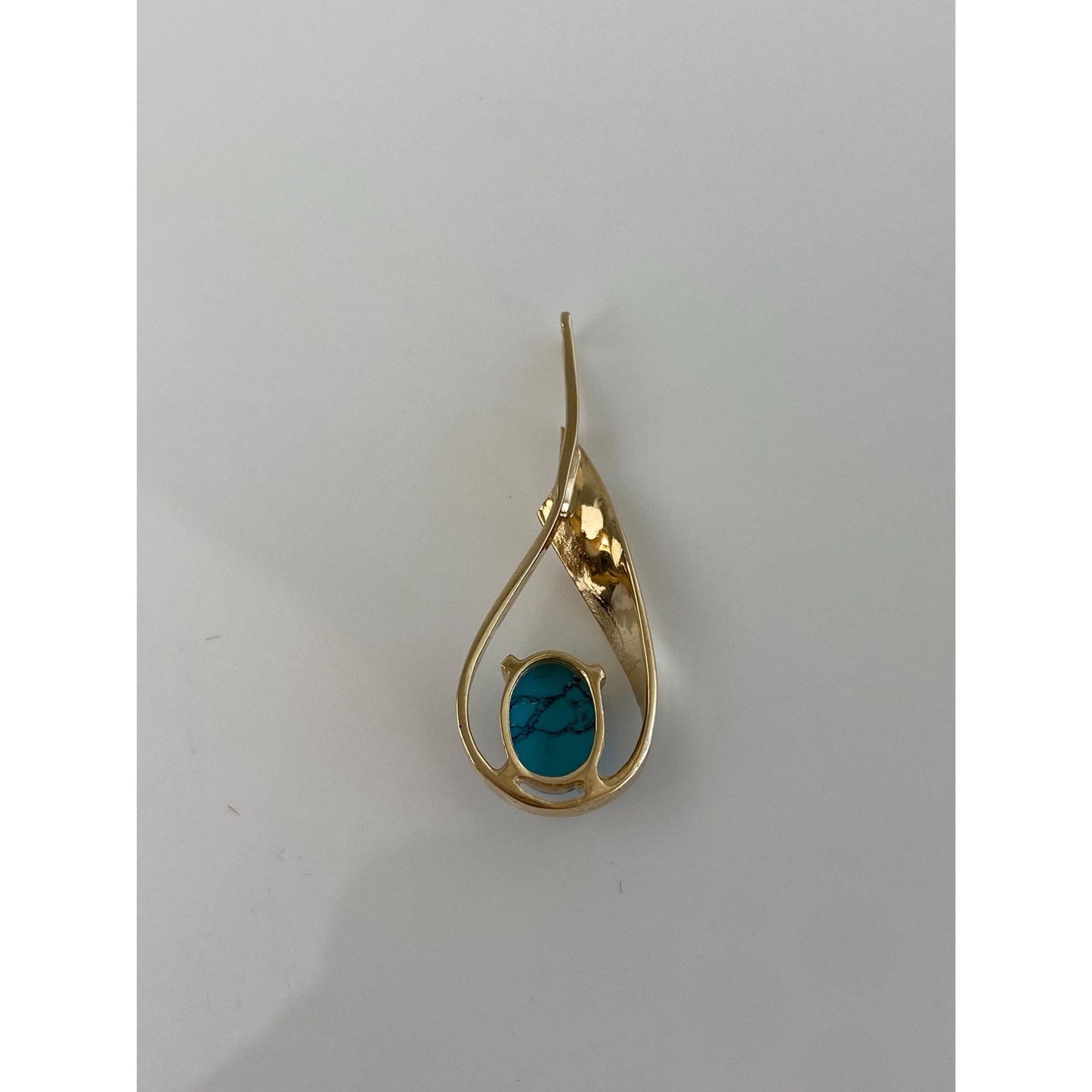 Vintage Solid 10k Yellow Gold Turquoise Teardrop Charm