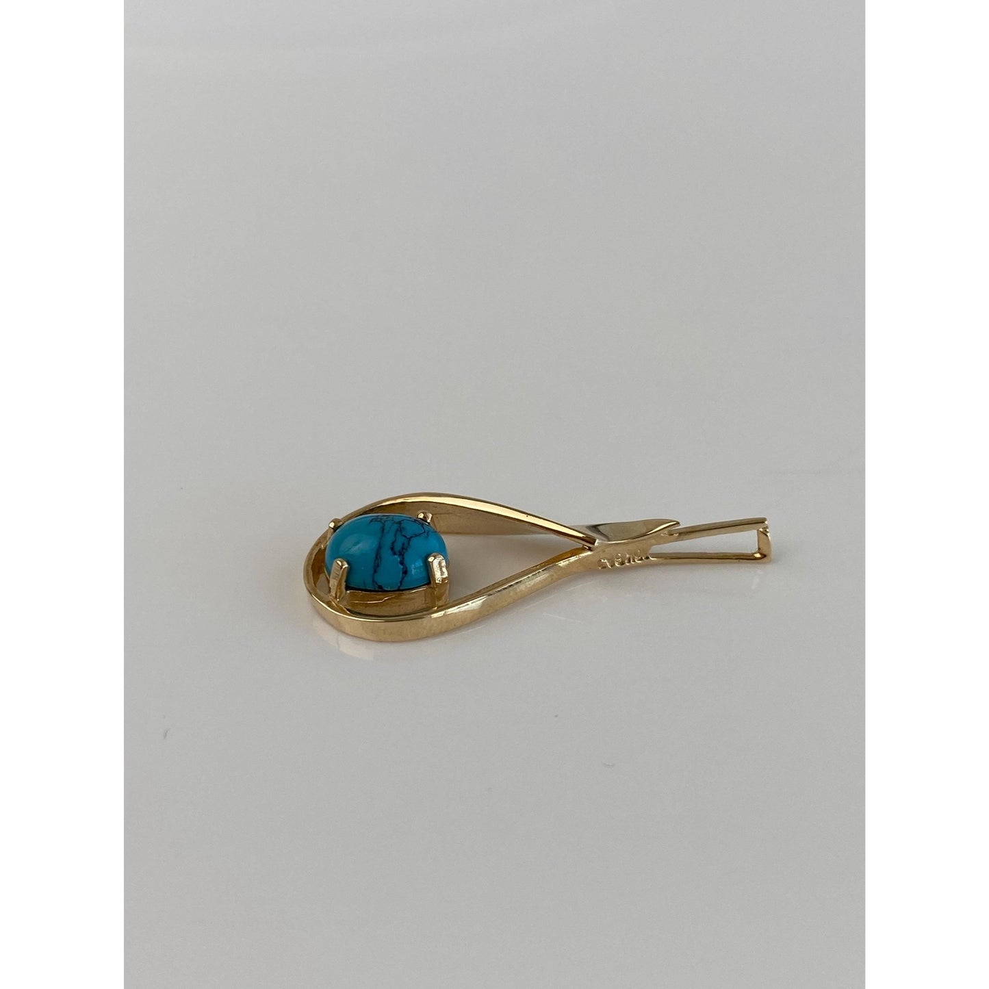 Vintage Solid 10k Yellow Gold Turquoise Teardrop Charm