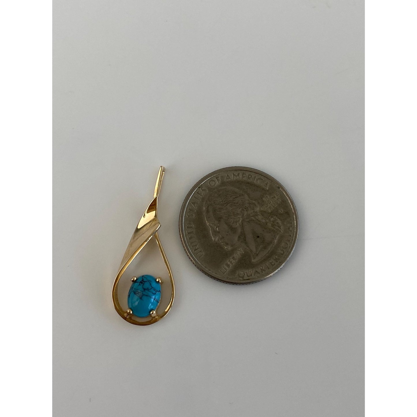 Vintage Solid 10k Yellow Gold Turquoise Teardrop Charm