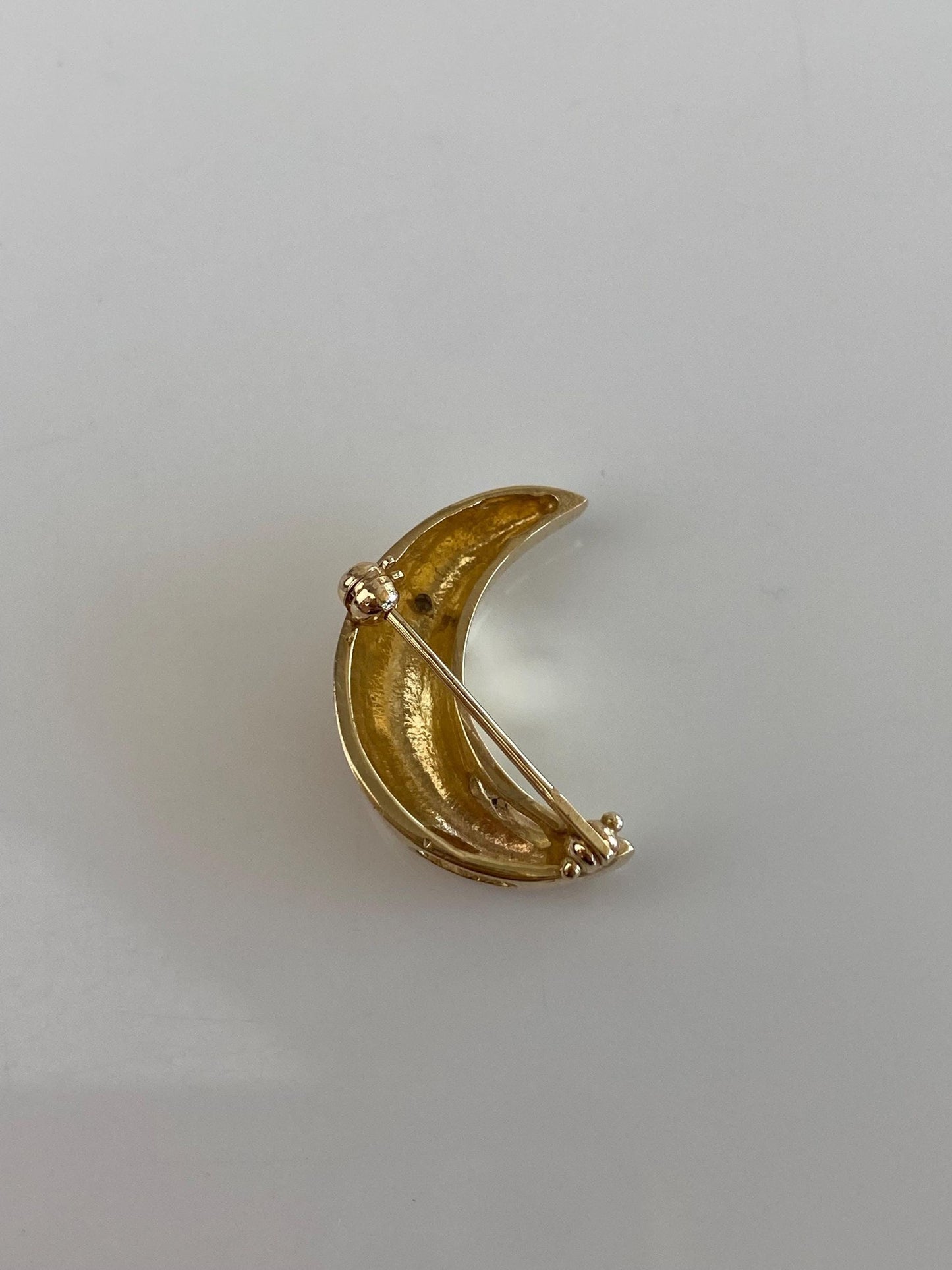 Vintage Solid 14k White & Yellow Gold Diamond Crescent Moon and Star Pin Charm