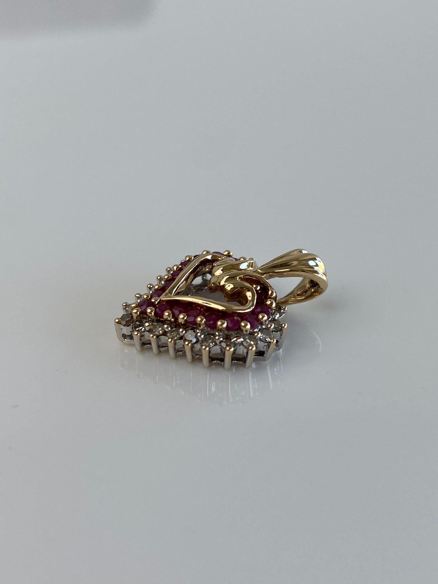 Vintage Solid 10k Diamond Ruby Heart Charm