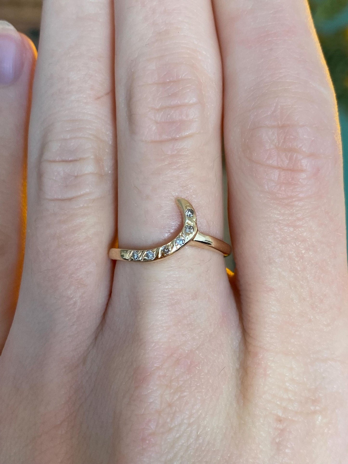 Vintage Solid 14k Yellow Gold Diamond Wave Ring - Size 6.25