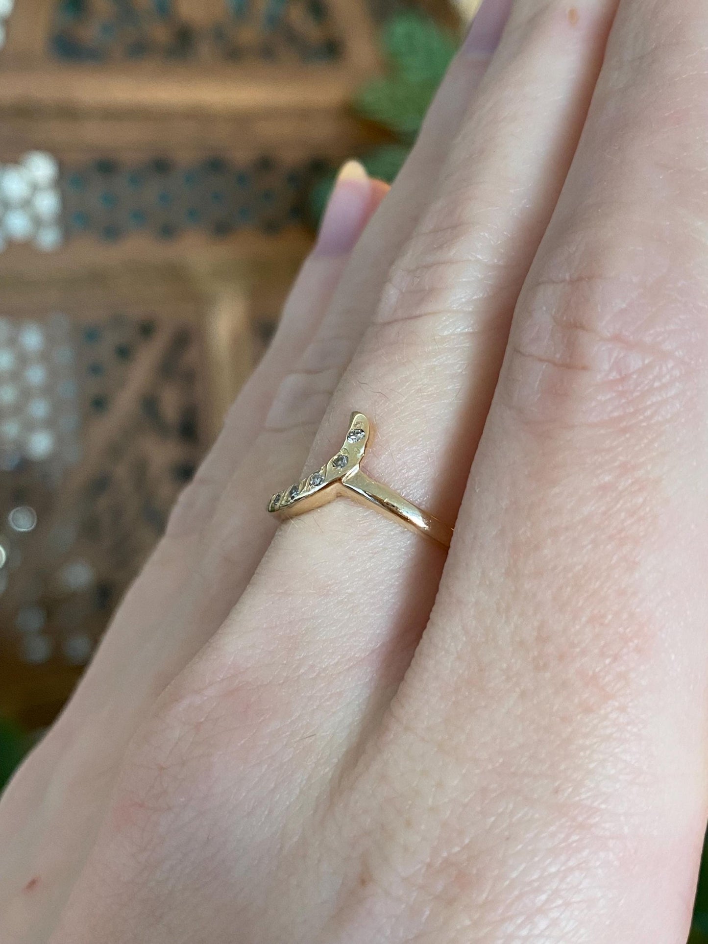 Vintage Solid 14k Yellow Gold Diamond Wave Ring - Size 6.25