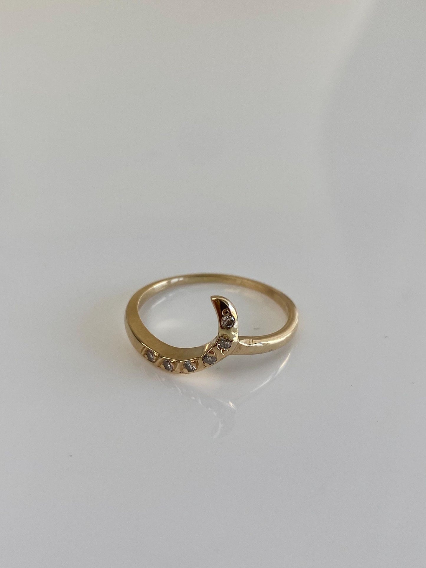 Vintage Solid 14k Yellow Gold Diamond Wave Ring - Size 6.25