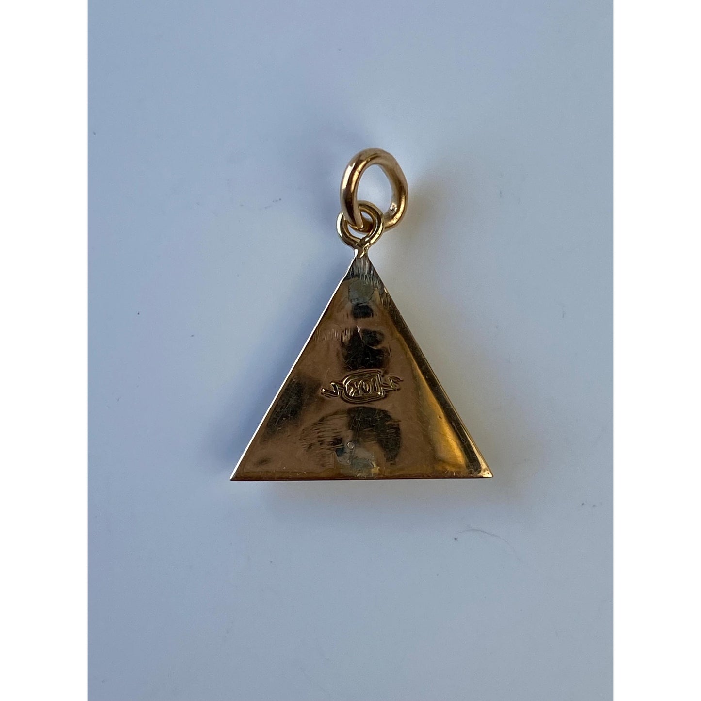 Vintage Solid 10k Yellow Gold Black Enamel Seed Pearl Triangle Charm
