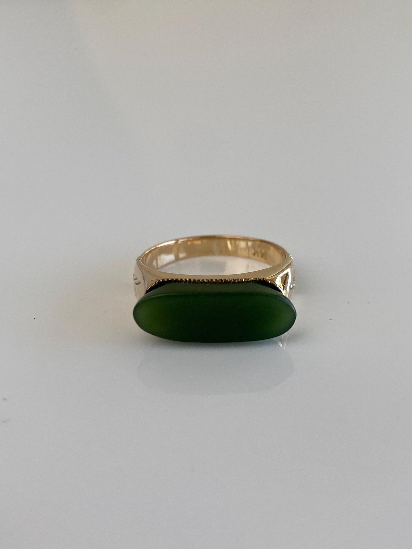 Solid 12k Yellow Gold Nephrite Ring - Size 6.75