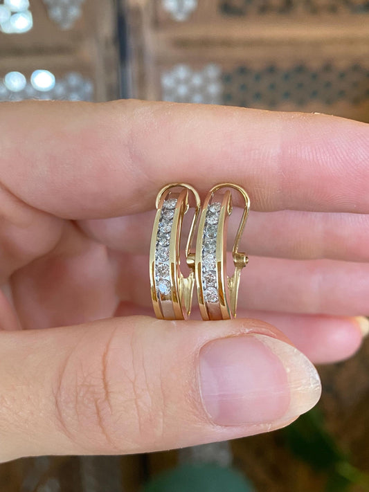 Vintage Solid 14k White & Yellow Gold Diamond Drop Earrings