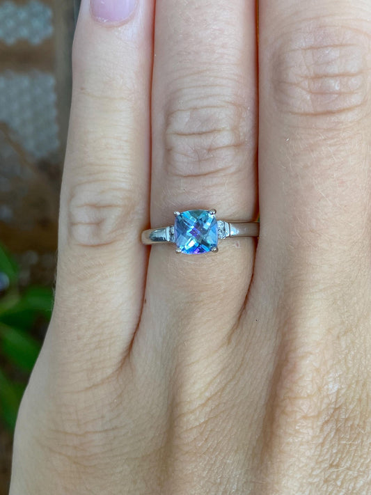 Solid 10k White Gold Light Mystic Topaz & Clear Sapphire Ring - Size 5.5