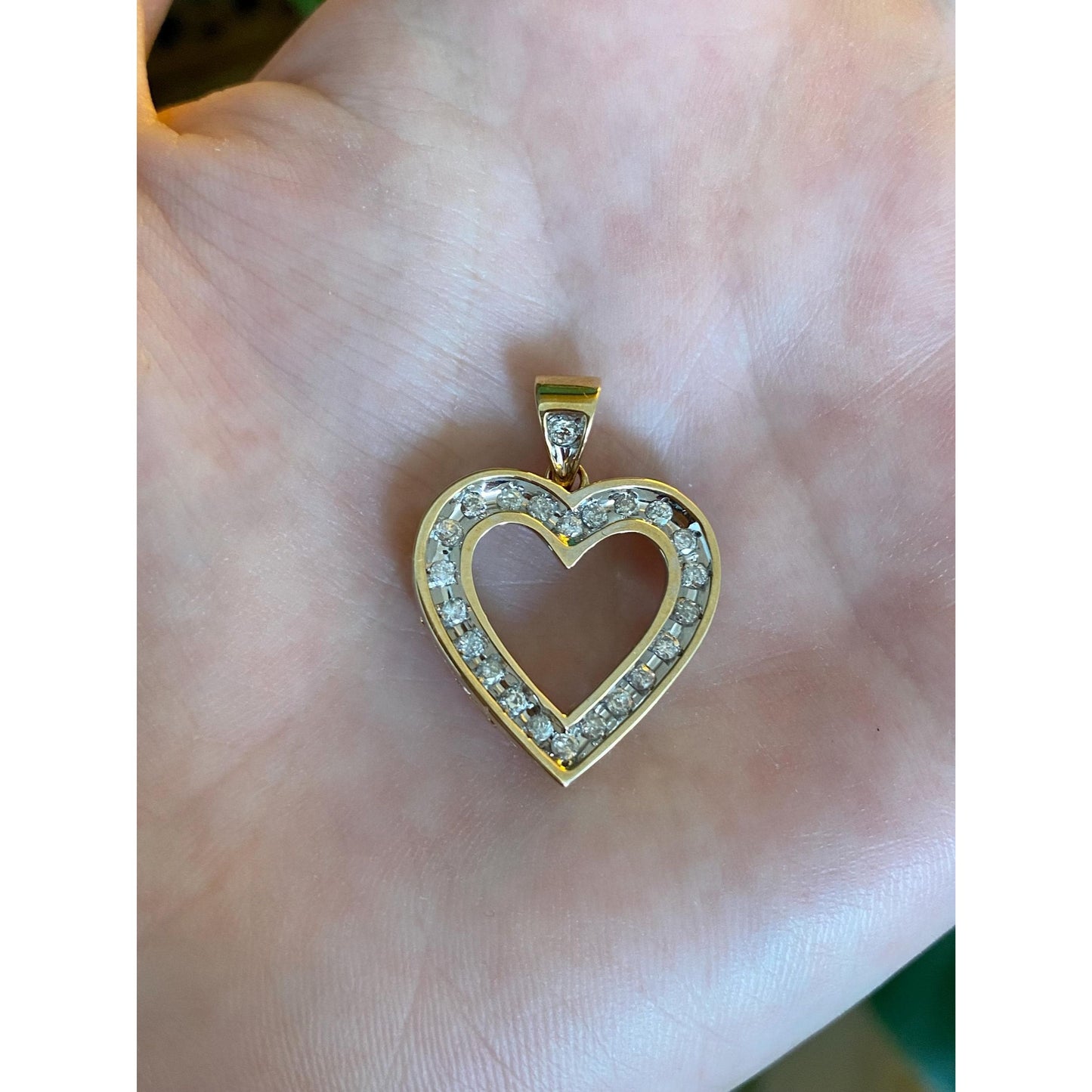 Vintage Solid 14k White & Yellow Gold Diamond Heart Charm