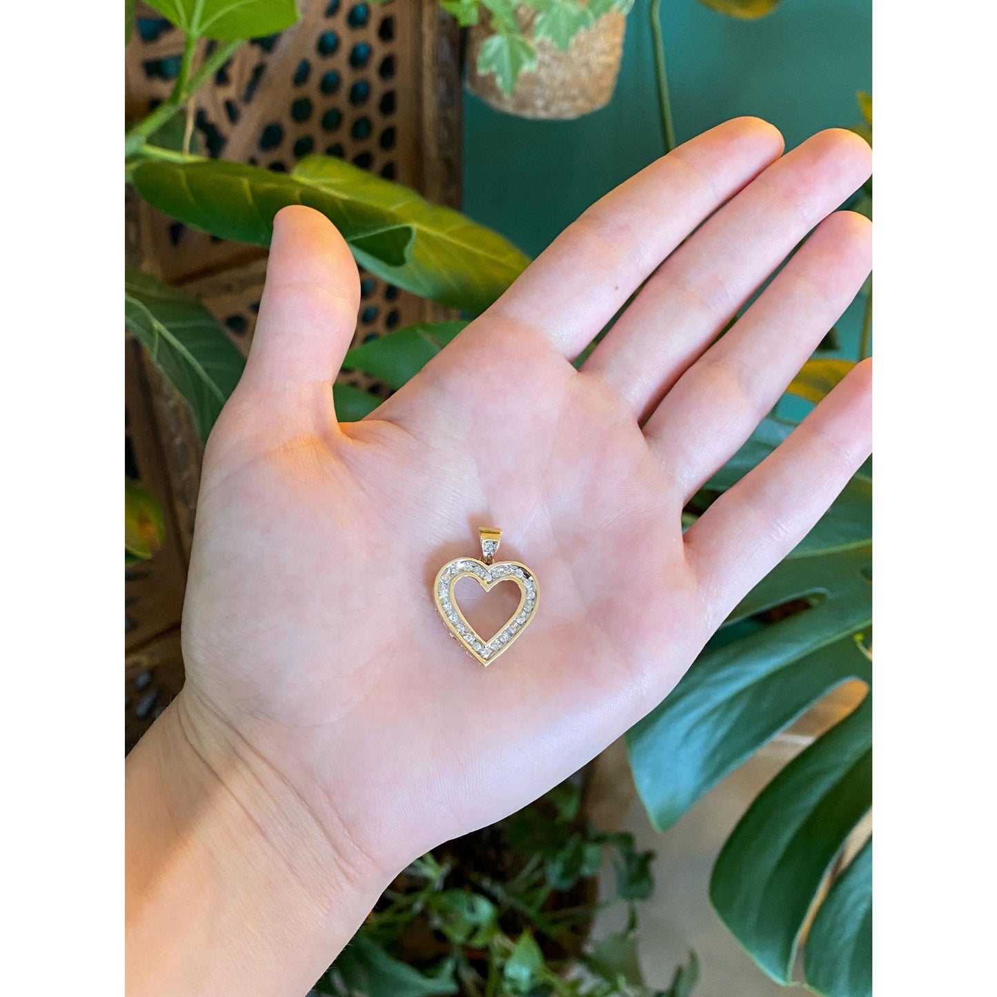 Vintage Solid 14k White & Yellow Gold Diamond Heart Charm