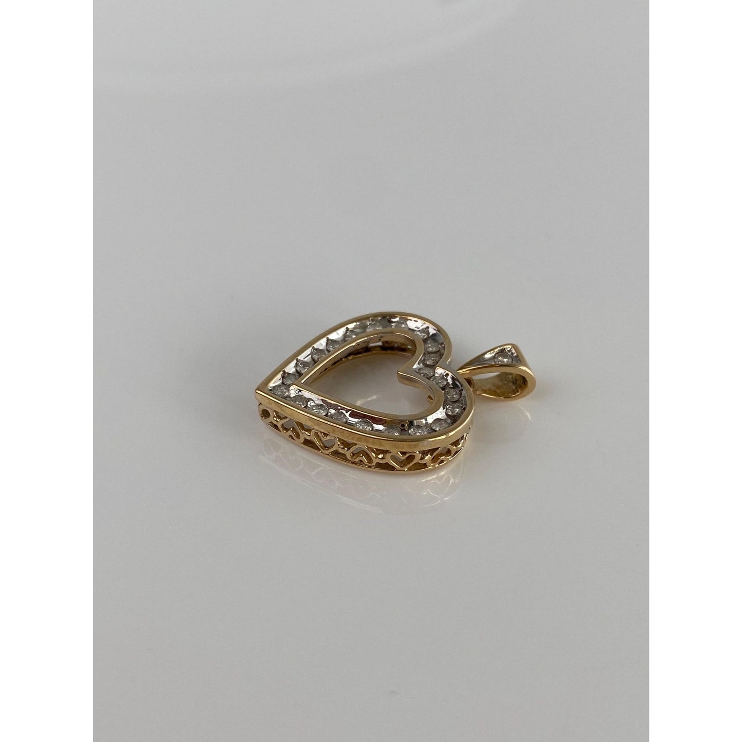 Vintage Solid 14k White & Yellow Gold Diamond Heart Charm