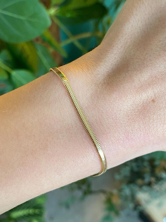 Vintage Solid 14k Yellow Gold Flat Snake Chain Bracelet - 7 inches