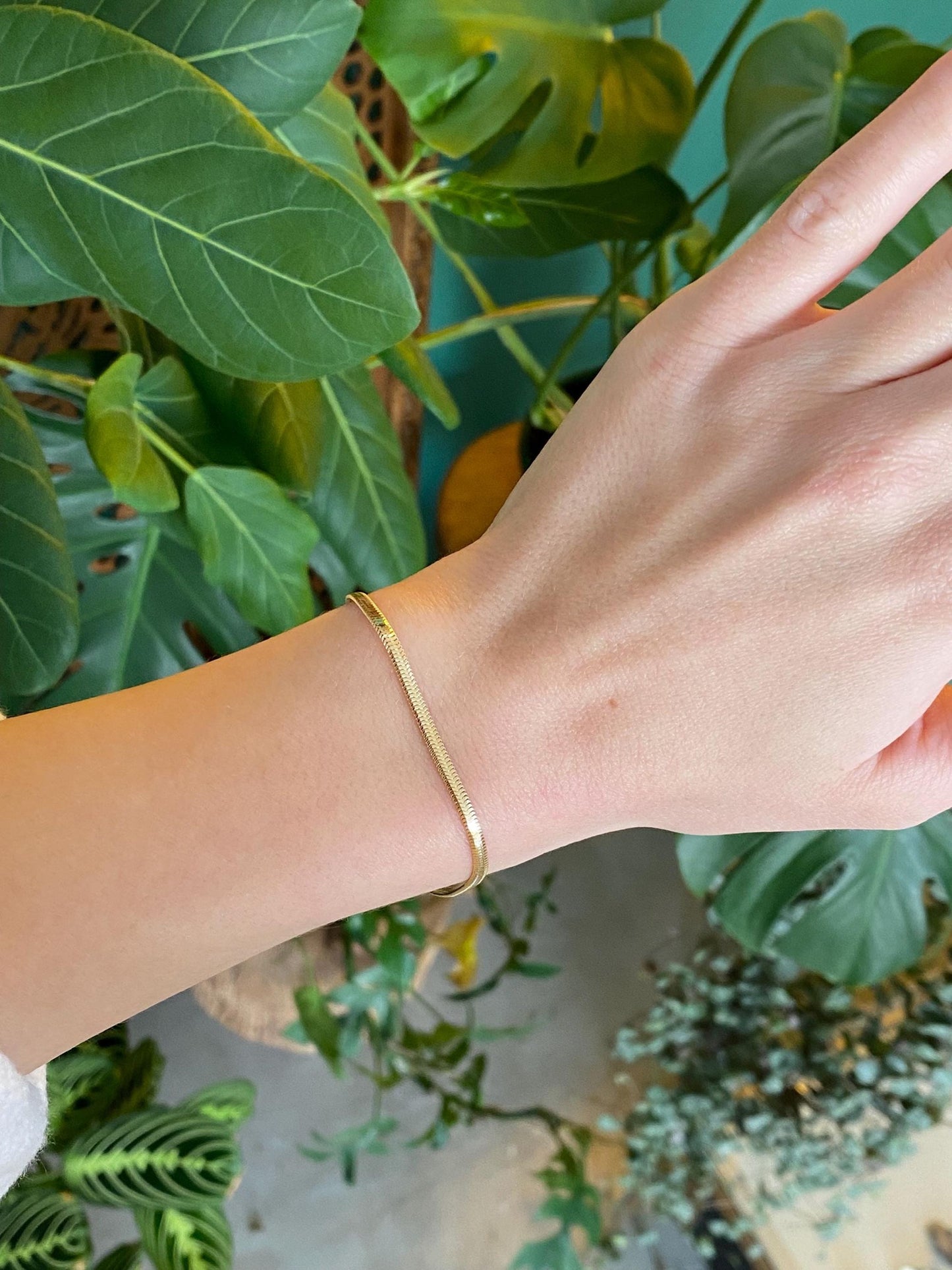 Vintage Solid 14k Yellow Gold Flat Snake Chain Bracelet - 7 inches