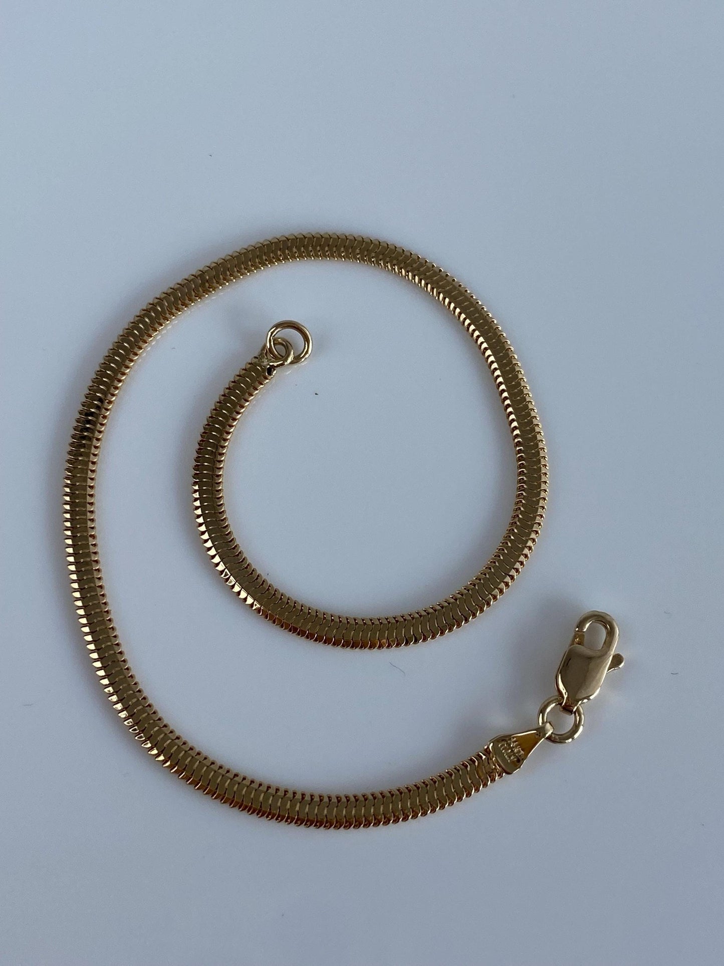 Vintage Solid 14k Yellow Gold Flat Snake Chain Bracelet - 7 inches