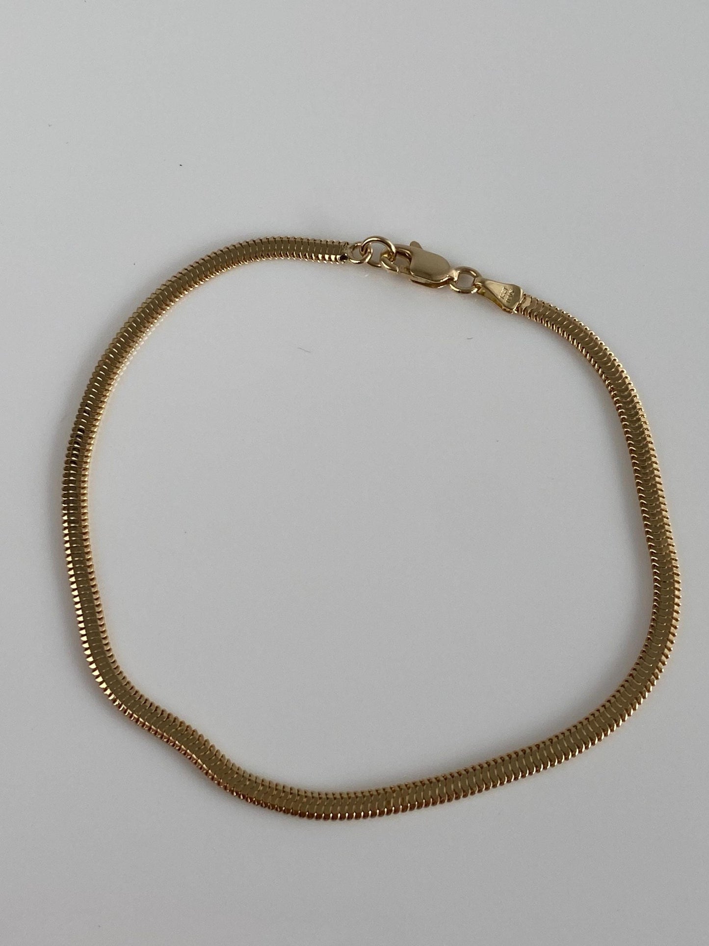Vintage Solid 14k Yellow Gold Flat Snake Chain Bracelet - 7 inches