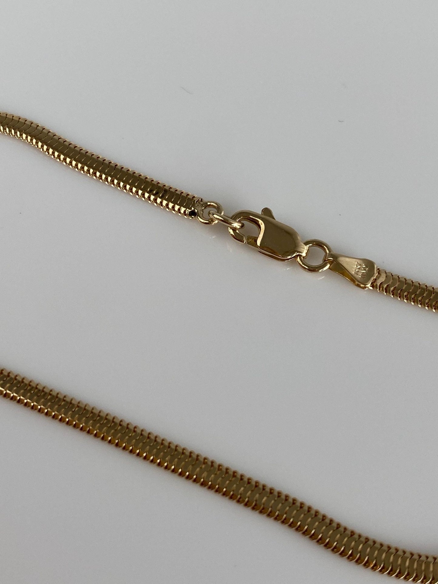Vintage Solid 14k Yellow Gold Flat Snake Chain Bracelet - 7 inches